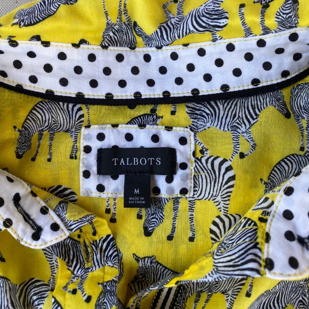 TALBOTS Cotton Button Front Shirt 'GRAZING ZEBRA' Sz M - Picture 7 of 8